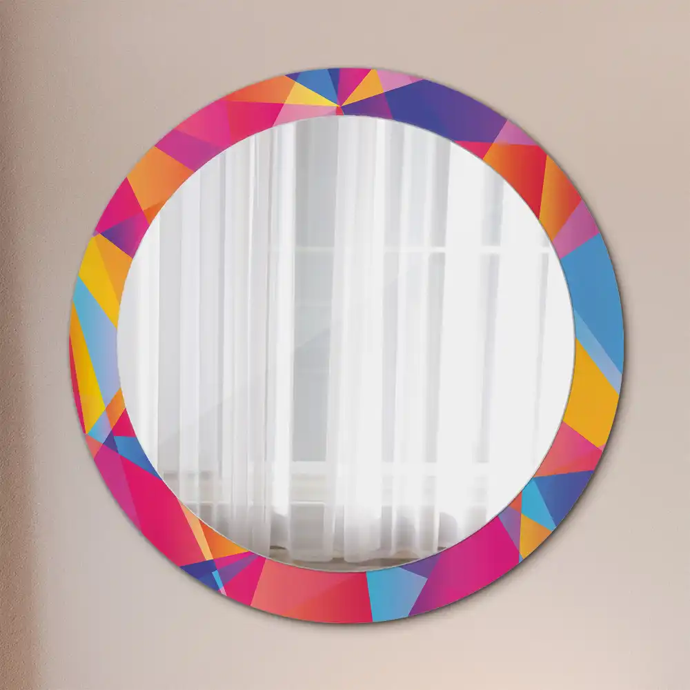 Miroir rond cadre imprimé composition géométrique