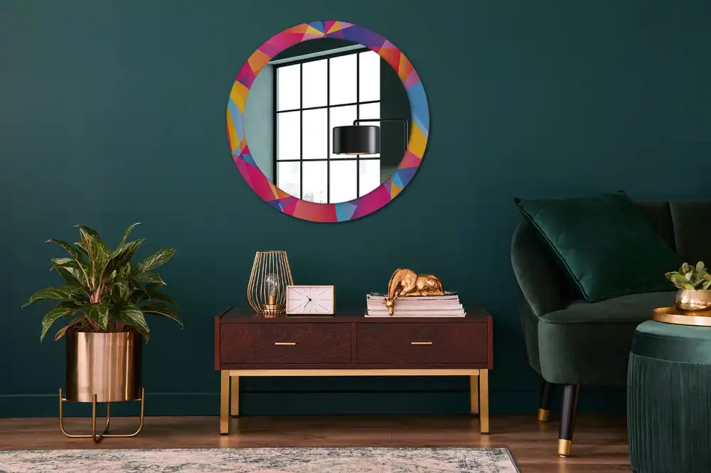 Miroir rond cadre imprimé composition géométrique