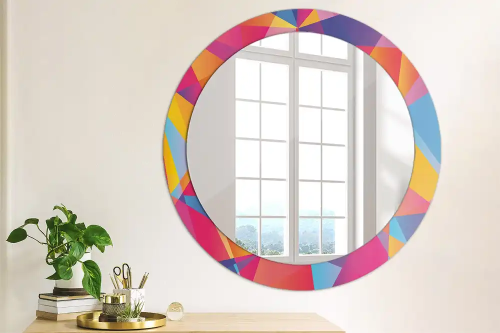 Miroir rond cadre imprimé composition géométrique