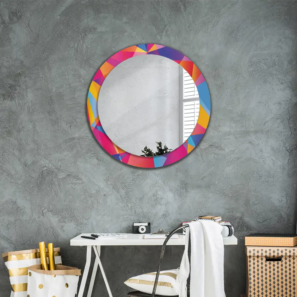 Miroir rond cadre imprimé composition géométrique
