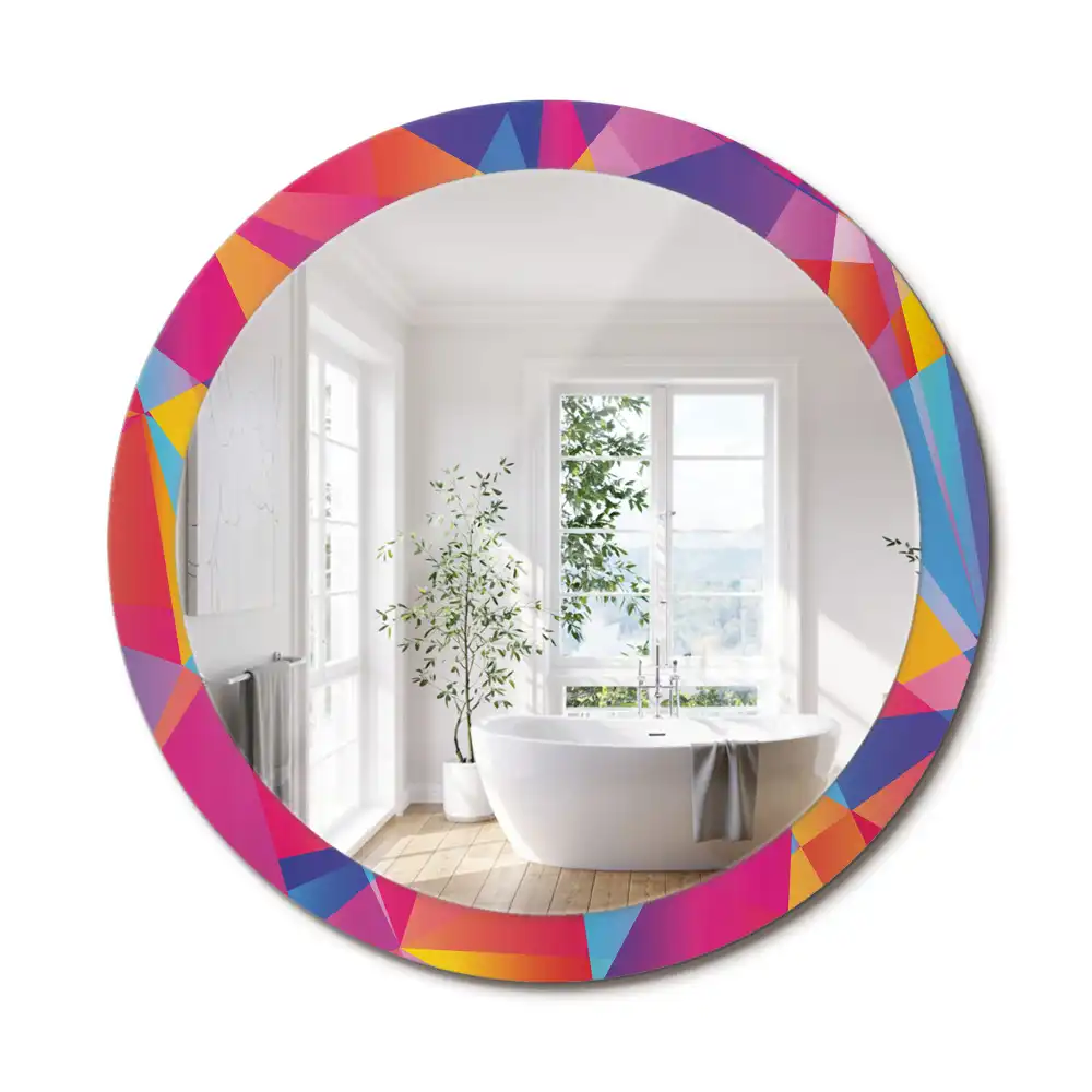 Miroir rond cadre imprimé composition géométrique