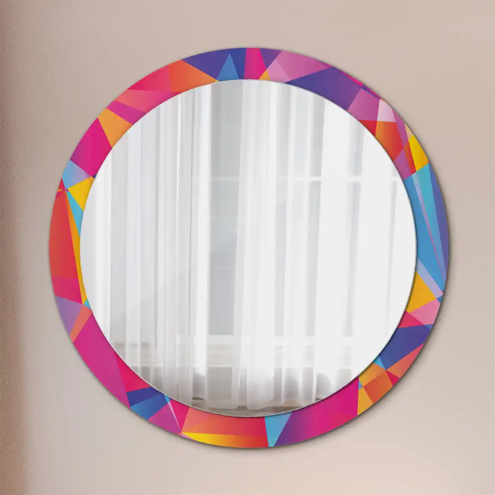 Miroir rond cadre imprimé composition géométrique
