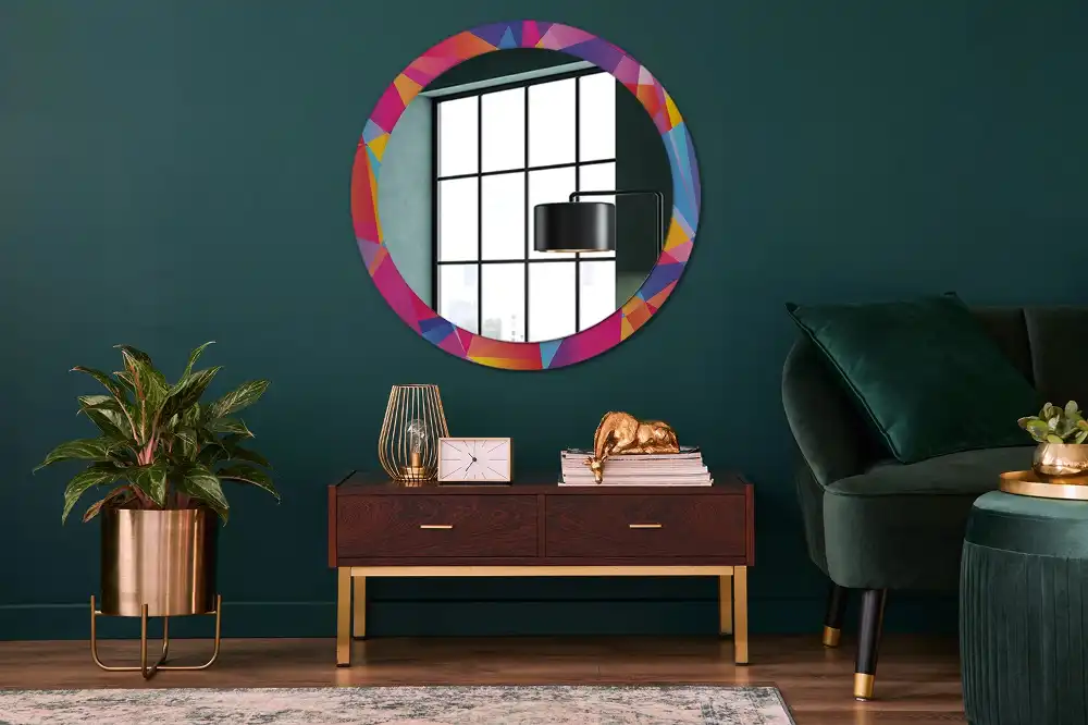 Miroir rond cadre imprimé composition géométrique
