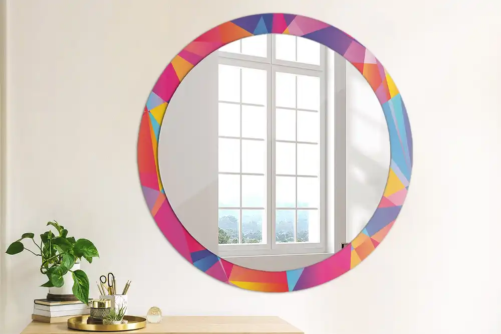 Miroir rond cadre imprimé composition géométrique