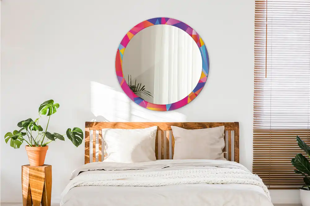 Miroir rond cadre imprimé composition géométrique