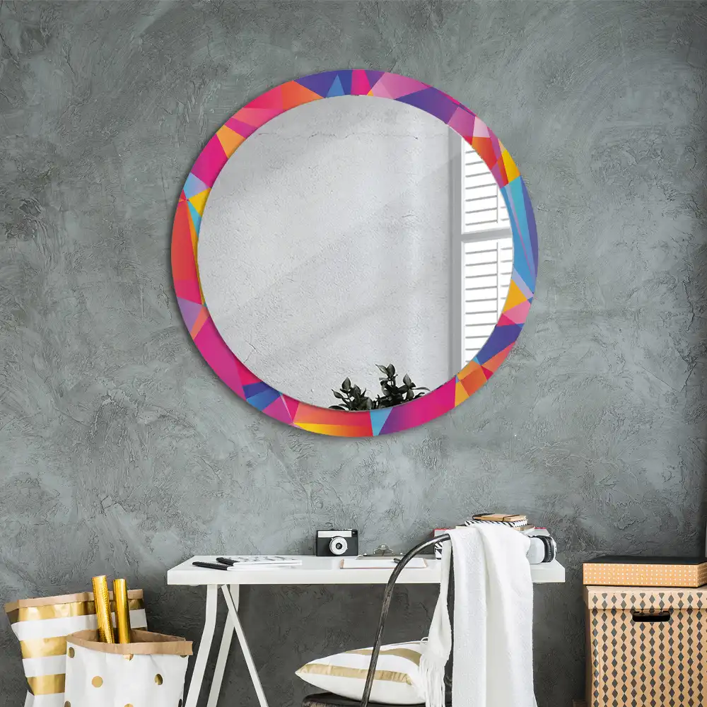 Miroir rond cadre imprimé composition géométrique
