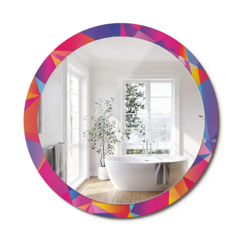 Miroir rond cadre imprimé composition géométrique