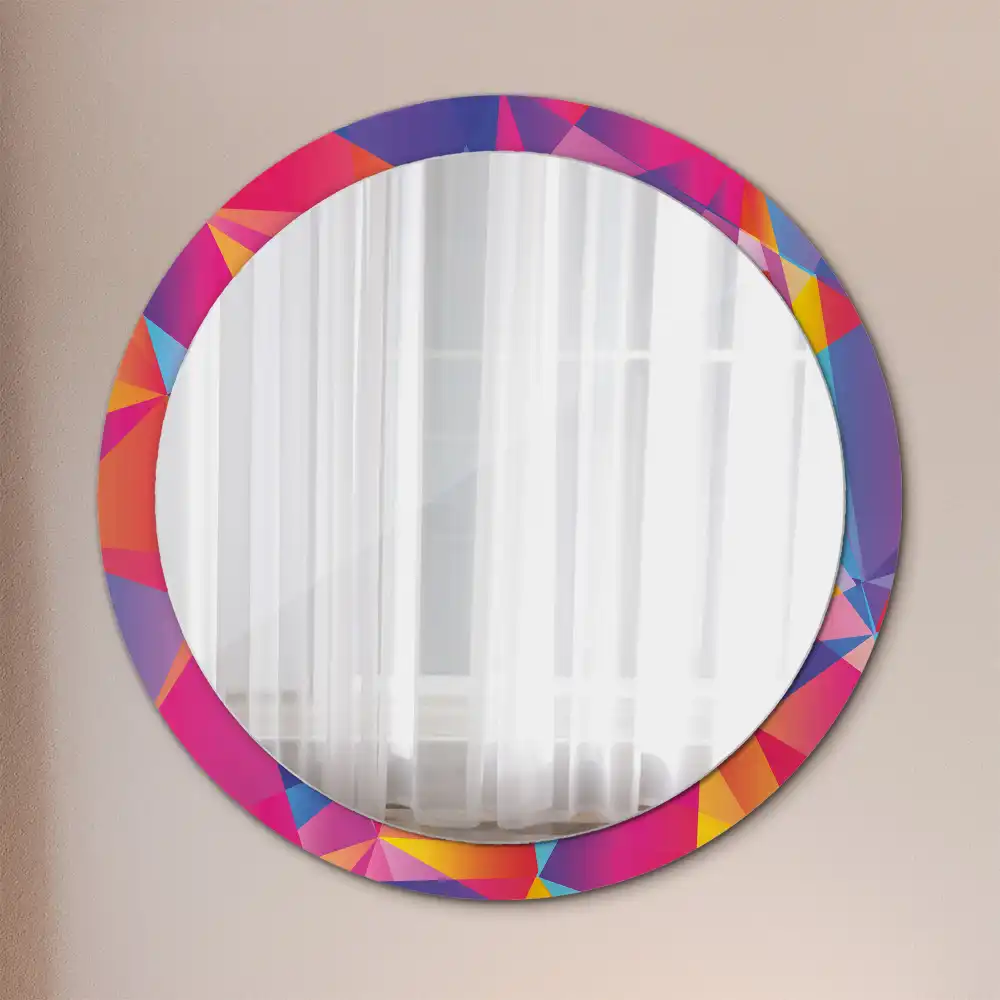 Miroir rond cadre imprimé composition géométrique