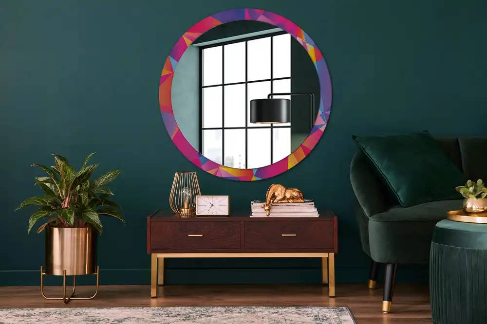Miroir rond cadre imprimé composition géométrique