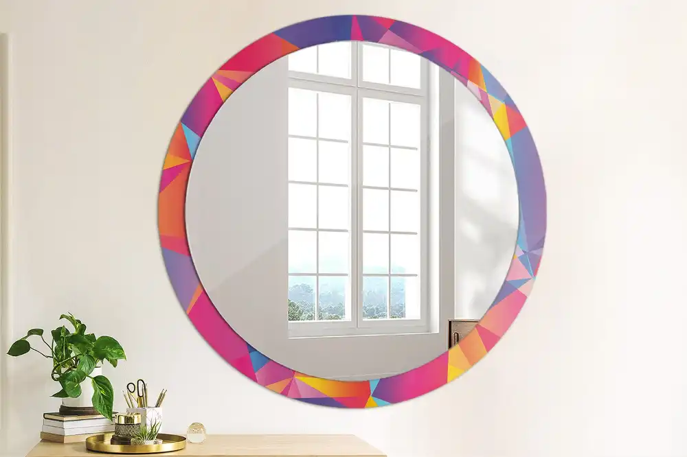 Miroir rond cadre imprimé composition géométrique