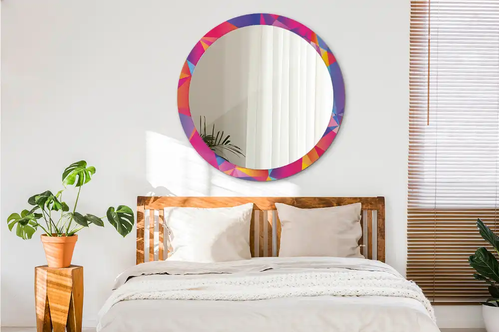 Miroir rond cadre imprimé composition géométrique