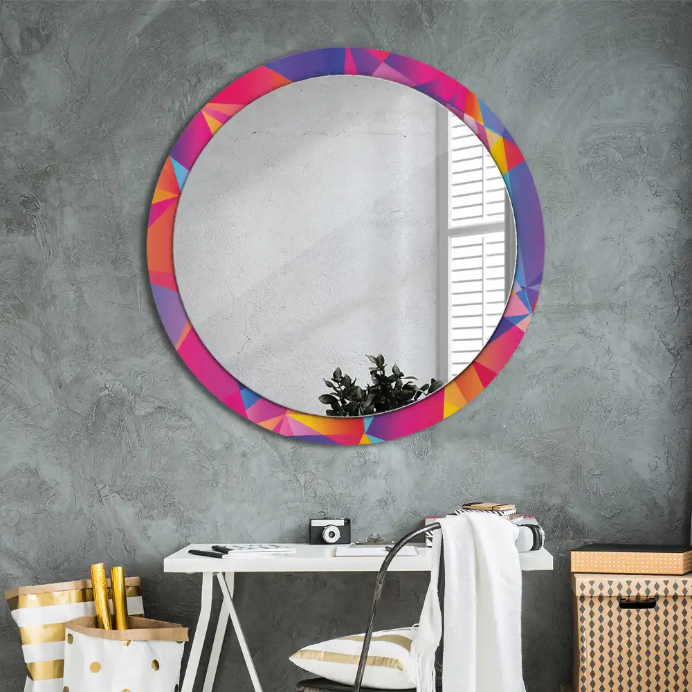 Miroir rond cadre imprimé composition géométrique