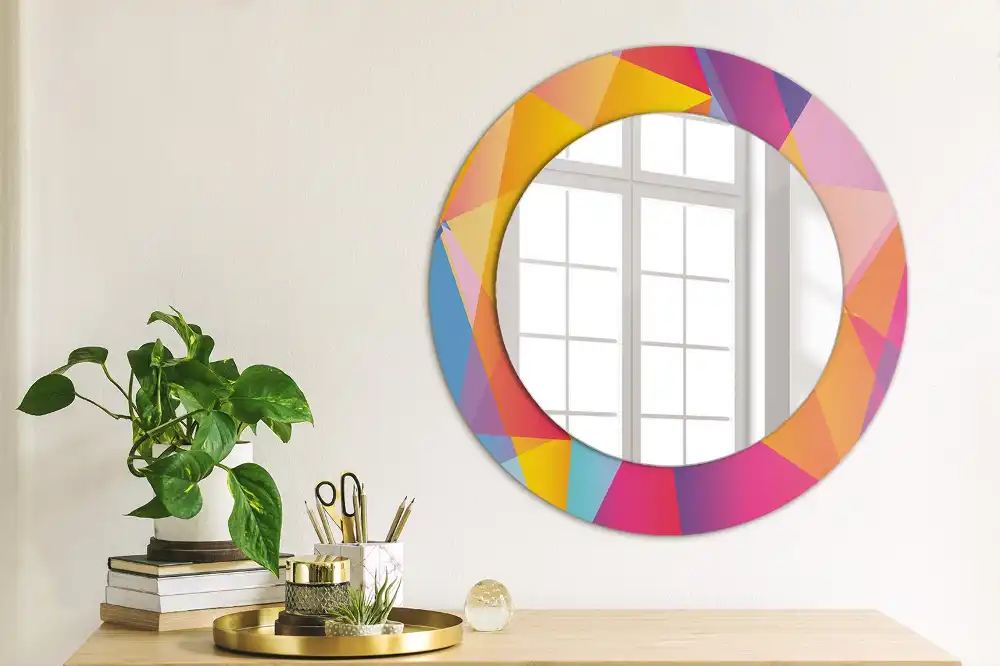 Miroir rond cadre imprimé composition géométrique