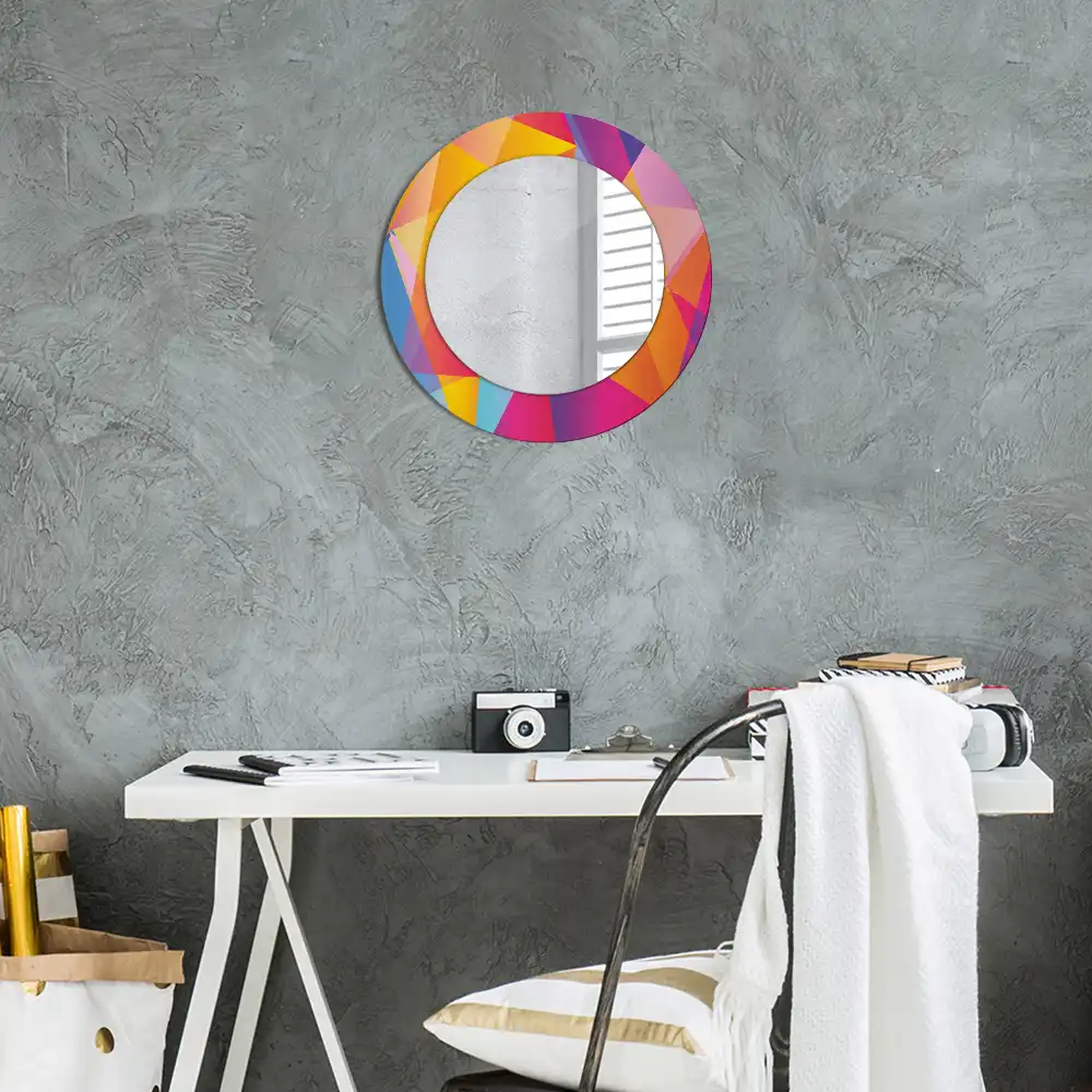 Miroir rond cadre imprimé composition géométrique
