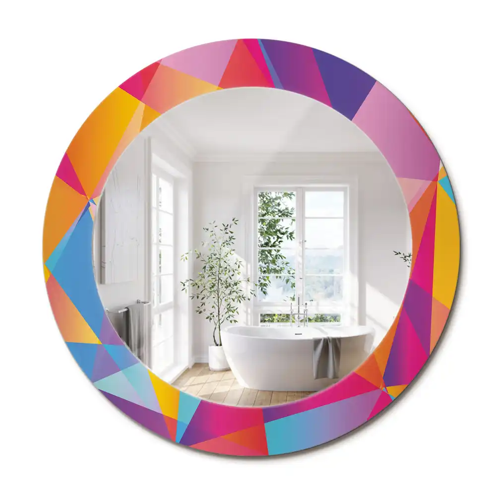 Miroir rond cadre imprimé composition géométrique