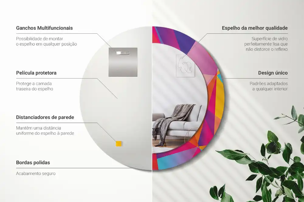 Miroir rond cadre imprimé composition géométrique