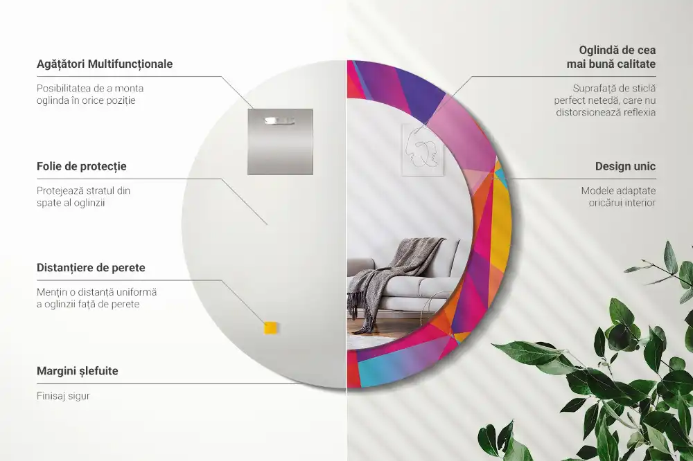 Miroir rond cadre imprimé composition géométrique