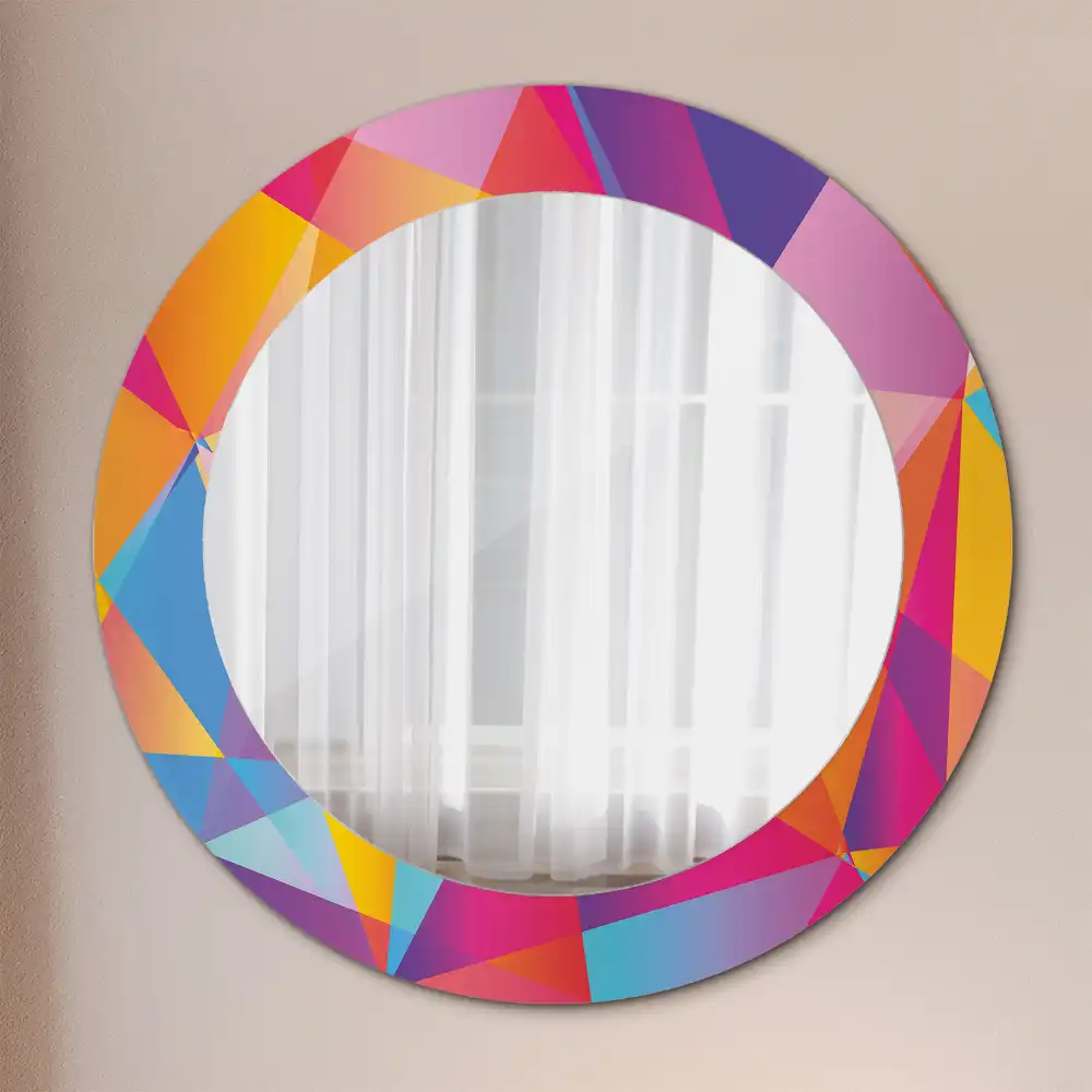 Miroir rond cadre imprimé composition géométrique