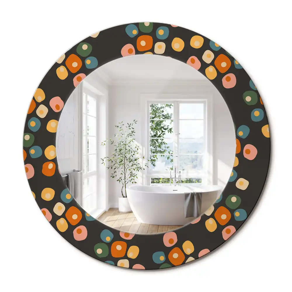 Miroir rond cadre avec impression fleurs à pois