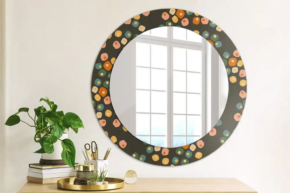 Miroir rond cadre avec impression fleurs à pois