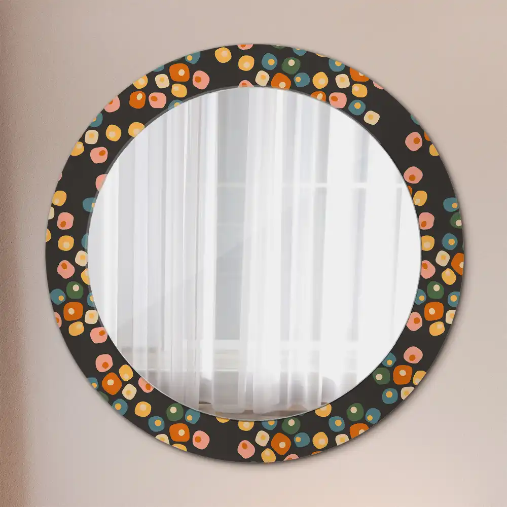 Miroir rond cadre avec impression fleurs à pois