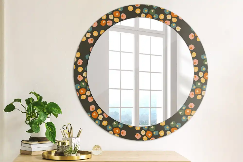 Miroir rond cadre avec impression fleurs à pois