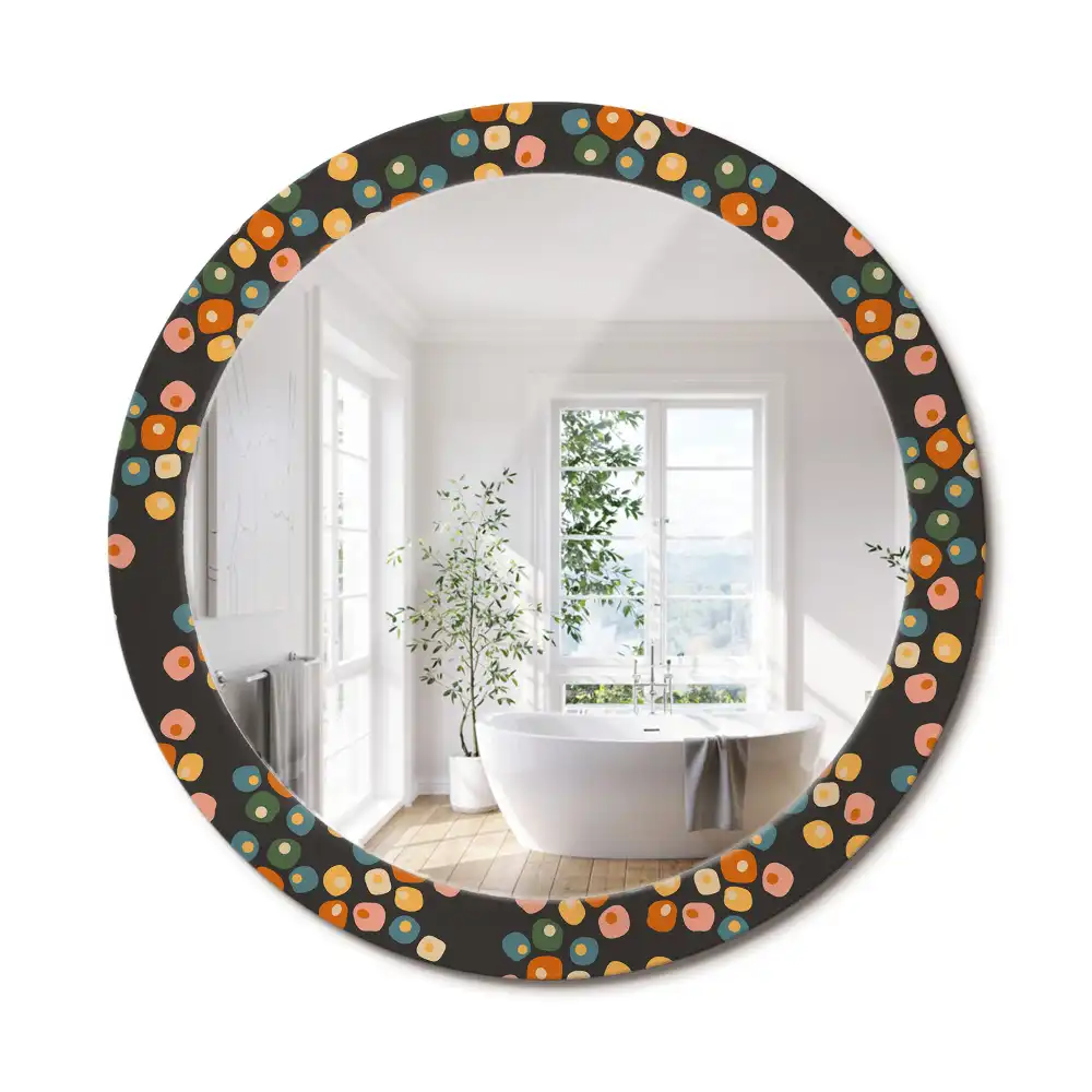 Miroir rond cadre avec impression fleurs à pois