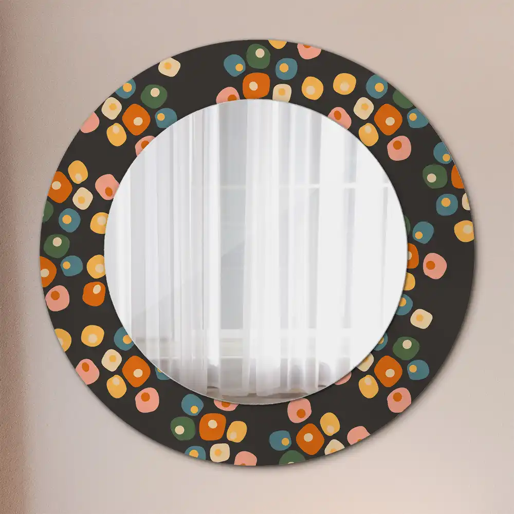 Miroir rond cadre avec impression fleurs à pois