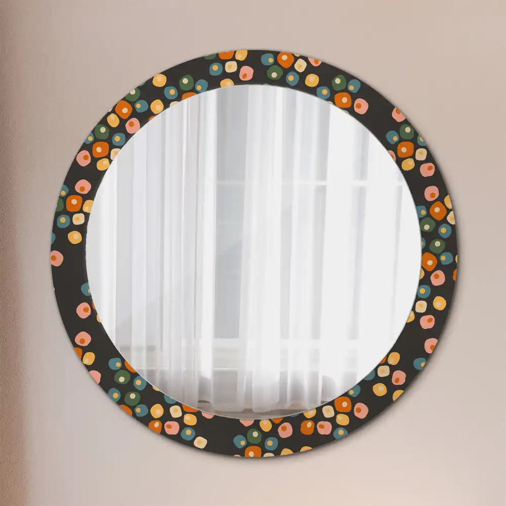 Miroir rond cadre avec impression fleurs à pois