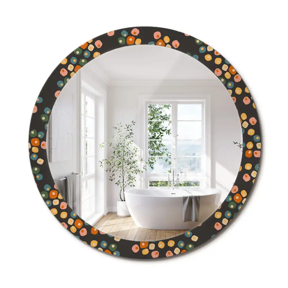 Miroir rond cadre avec impression fleurs à pois