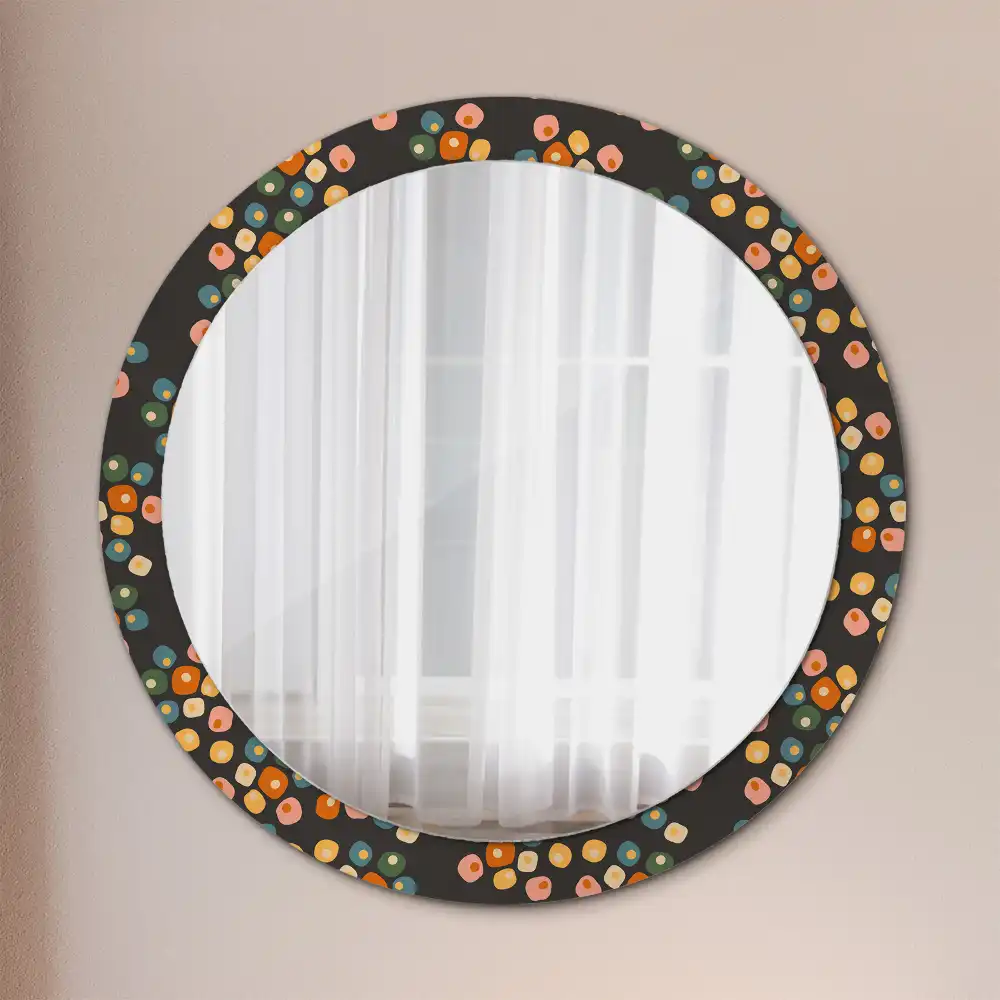 Miroir rond cadre avec impression fleurs à pois