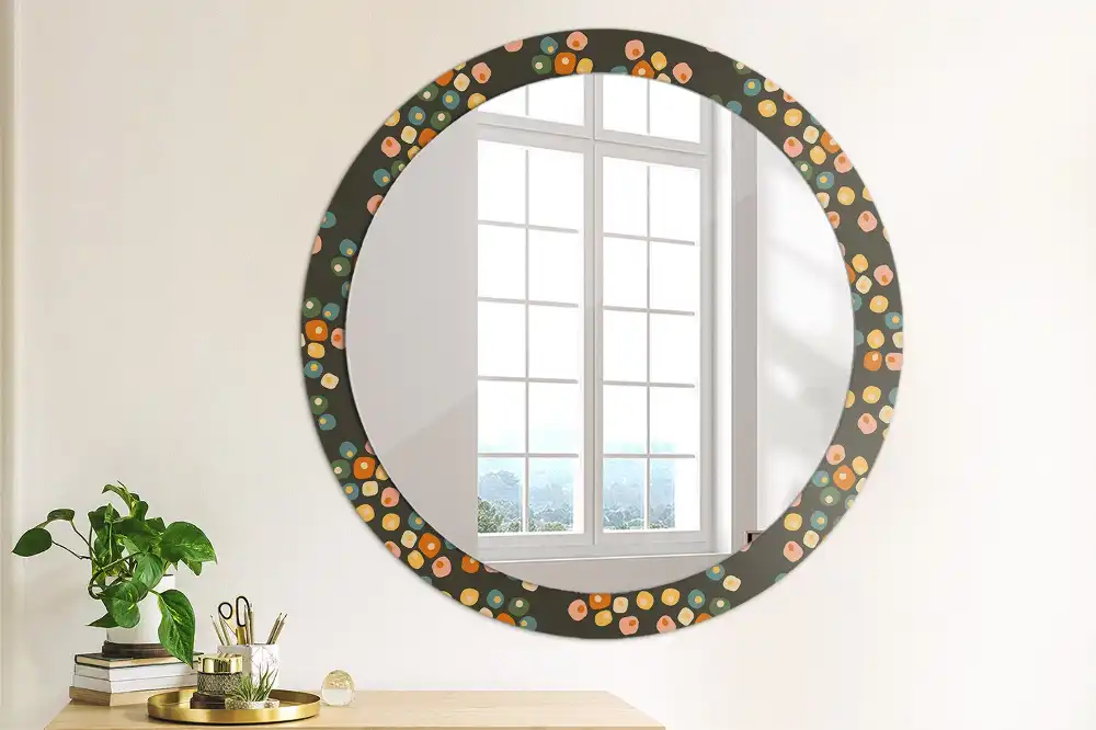 Miroir rond cadre avec impression fleurs à pois