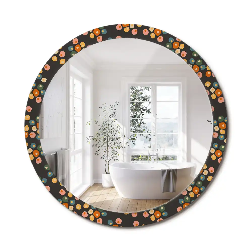 Miroir rond cadre avec impression fleurs à pois