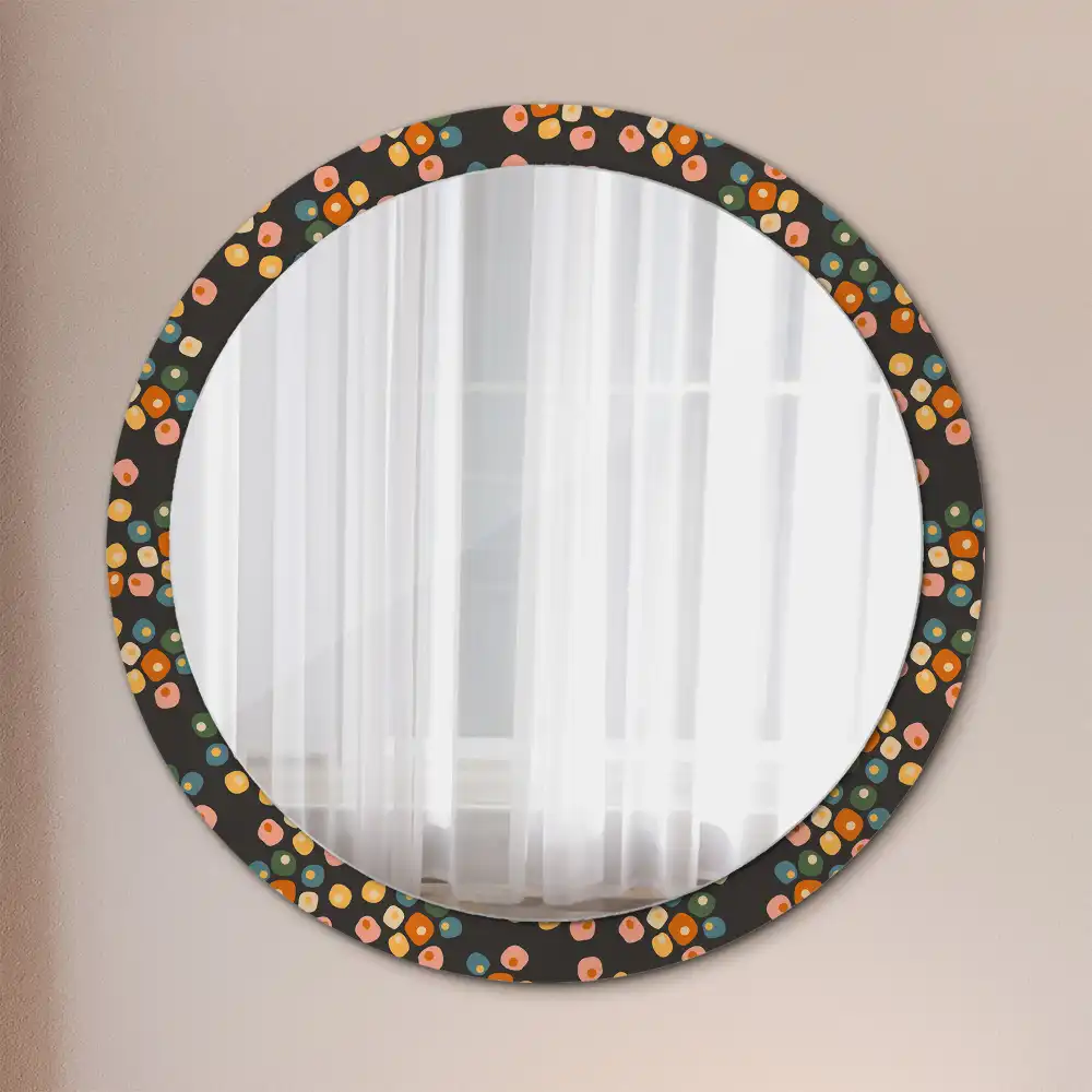 Miroir rond cadre avec impression fleurs à pois