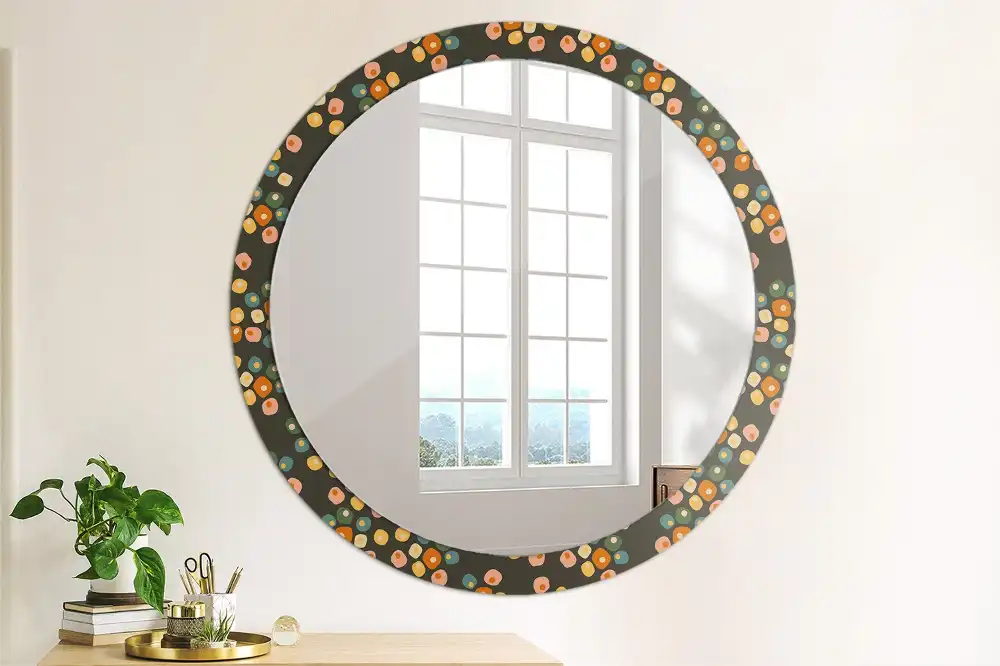 Miroir rond cadre avec impression fleurs à pois