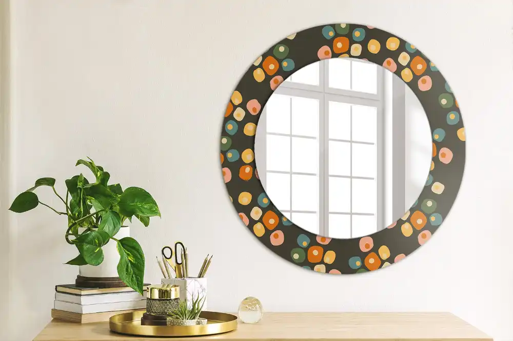 Miroir rond cadre avec impression fleurs à pois