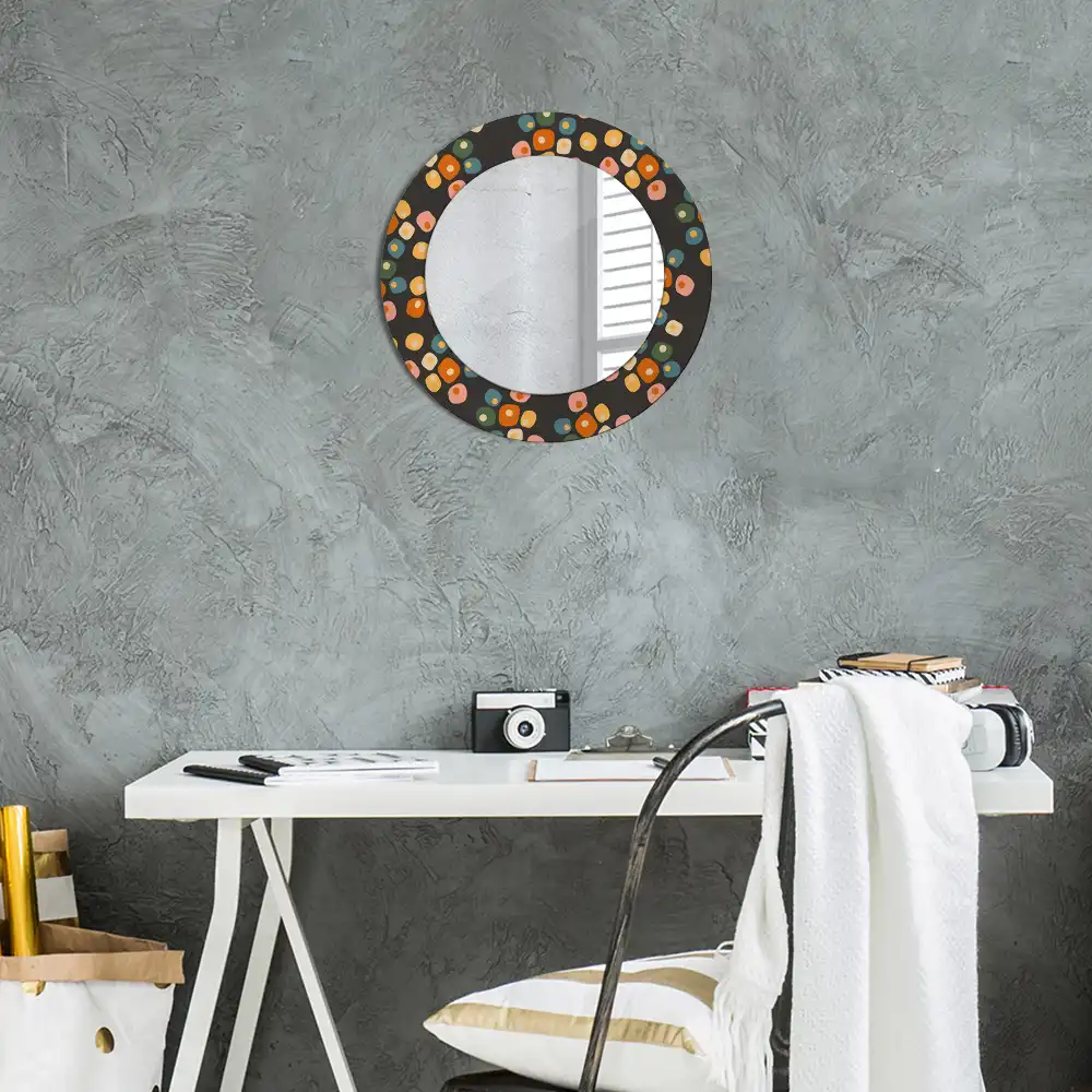 Miroir rond cadre avec impression fleurs à pois