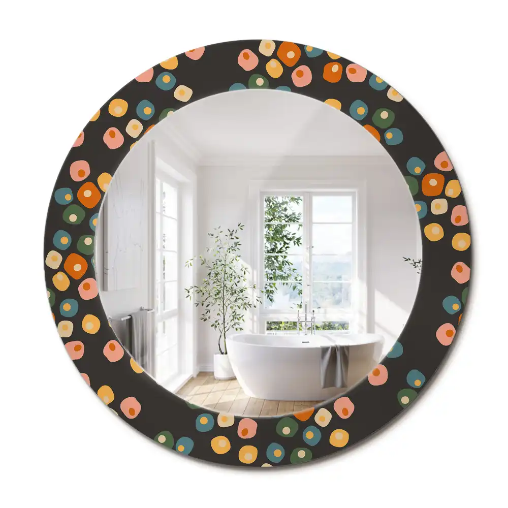 Miroir rond cadre avec impression fleurs à pois