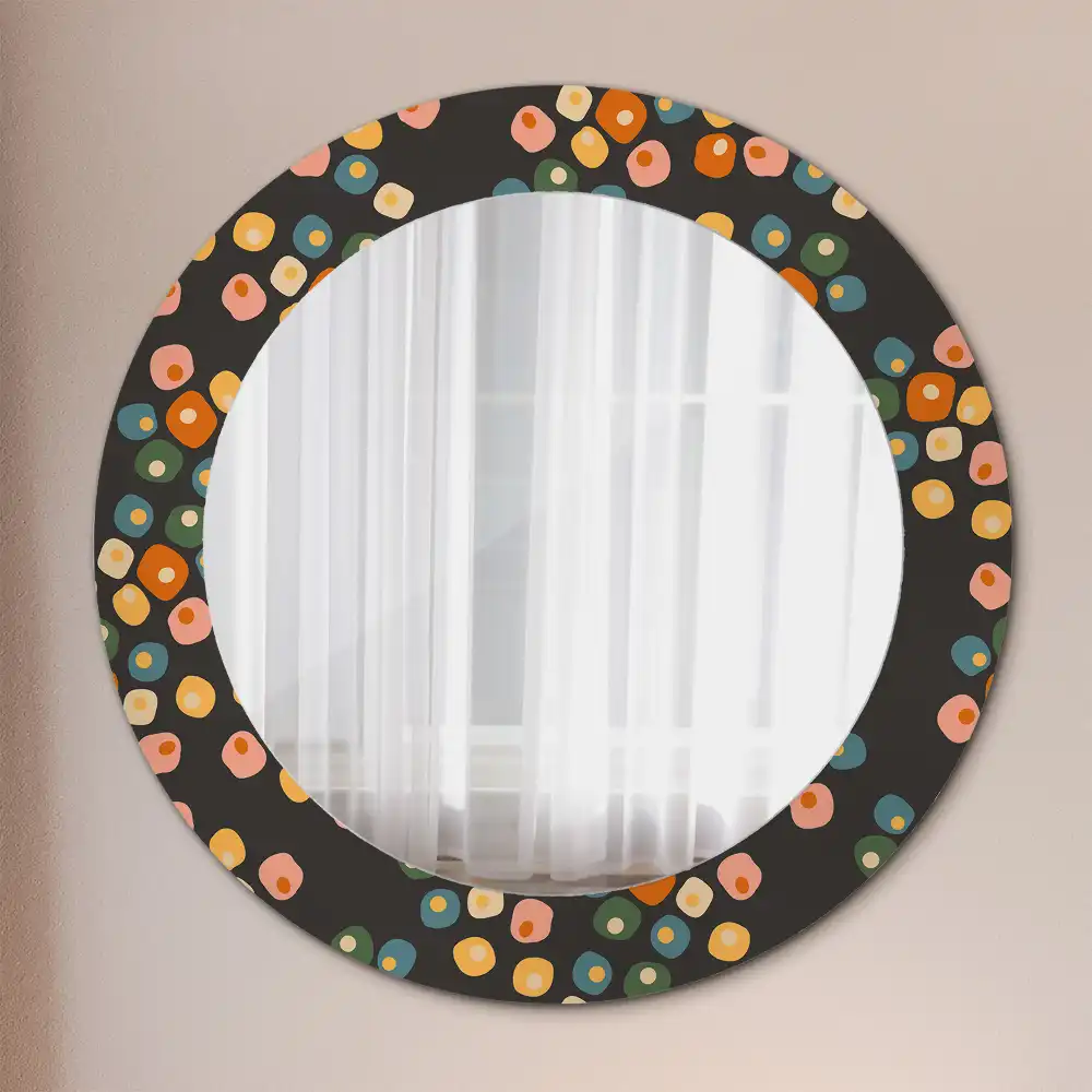 Miroir rond cadre avec impression fleurs à pois