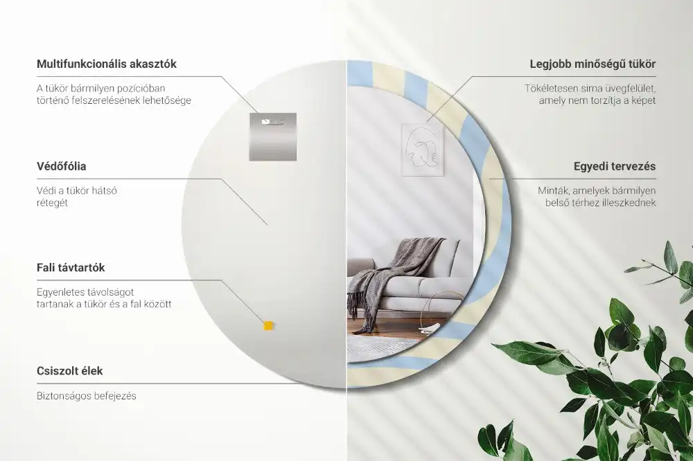 Miroir rond avec décoration forme abstraite