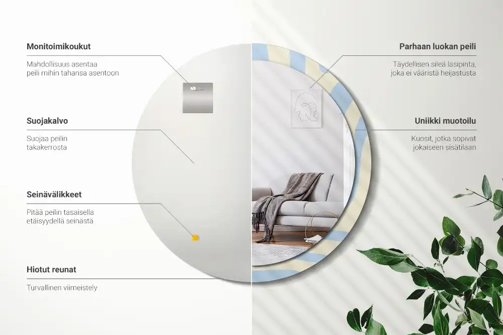 Miroir rond avec décoration forme abstraite