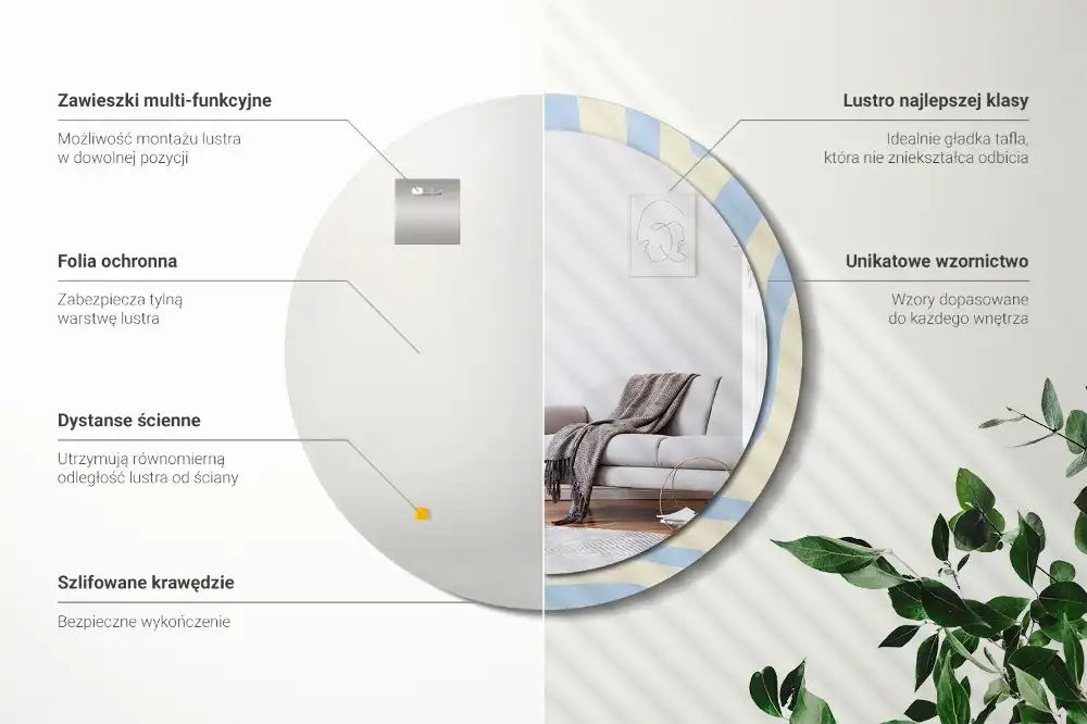 Miroir rond avec décoration forme abstraite