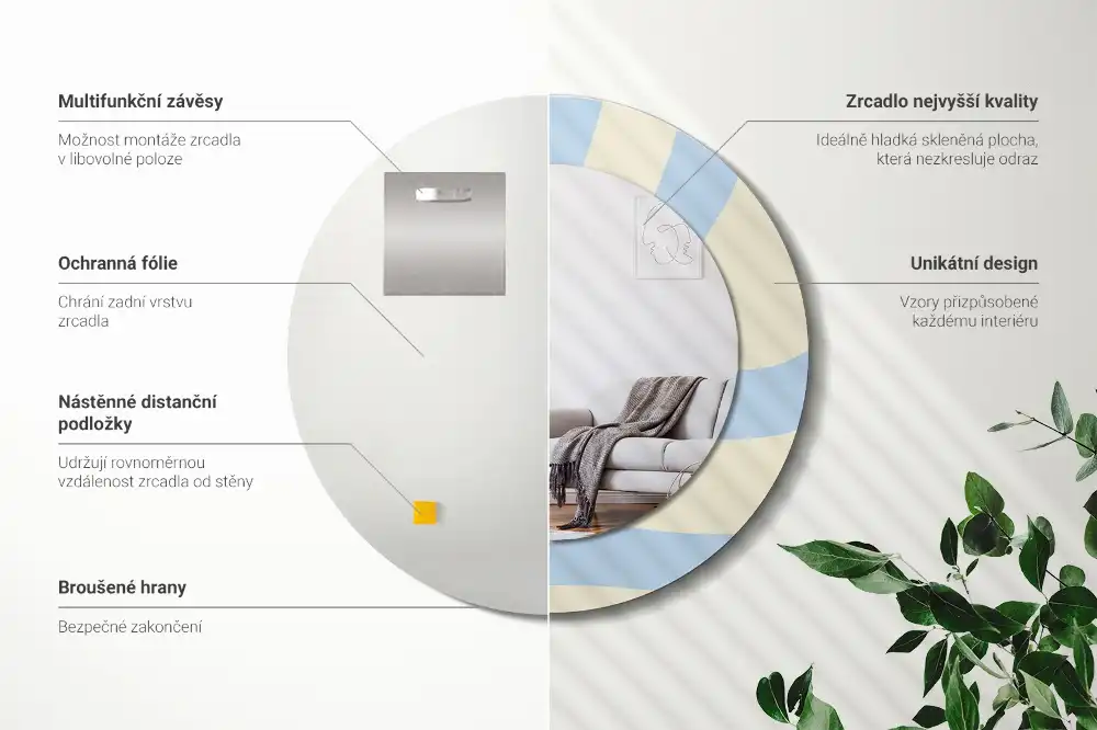 Miroir rond avec décoration forme abstraite