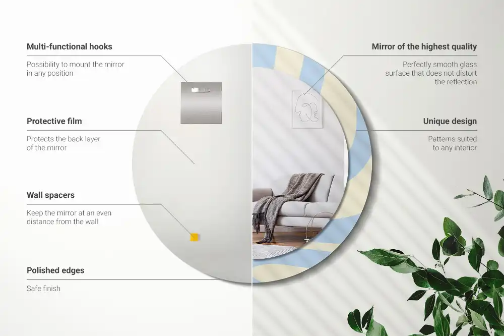 Miroir rond avec décoration forme abstraite