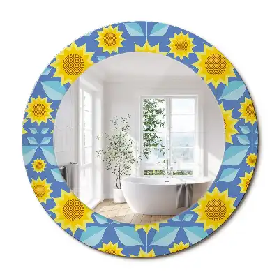Miroir rond imprimé tournesols géométriques