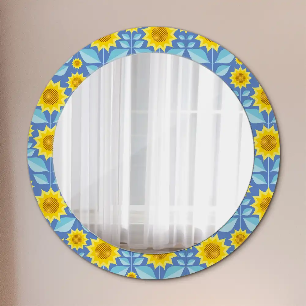 Miroir rond imprimé tournesols géométriques