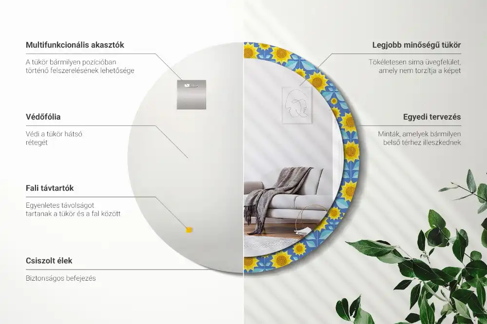 Miroir rond imprimé tournesols géométriques