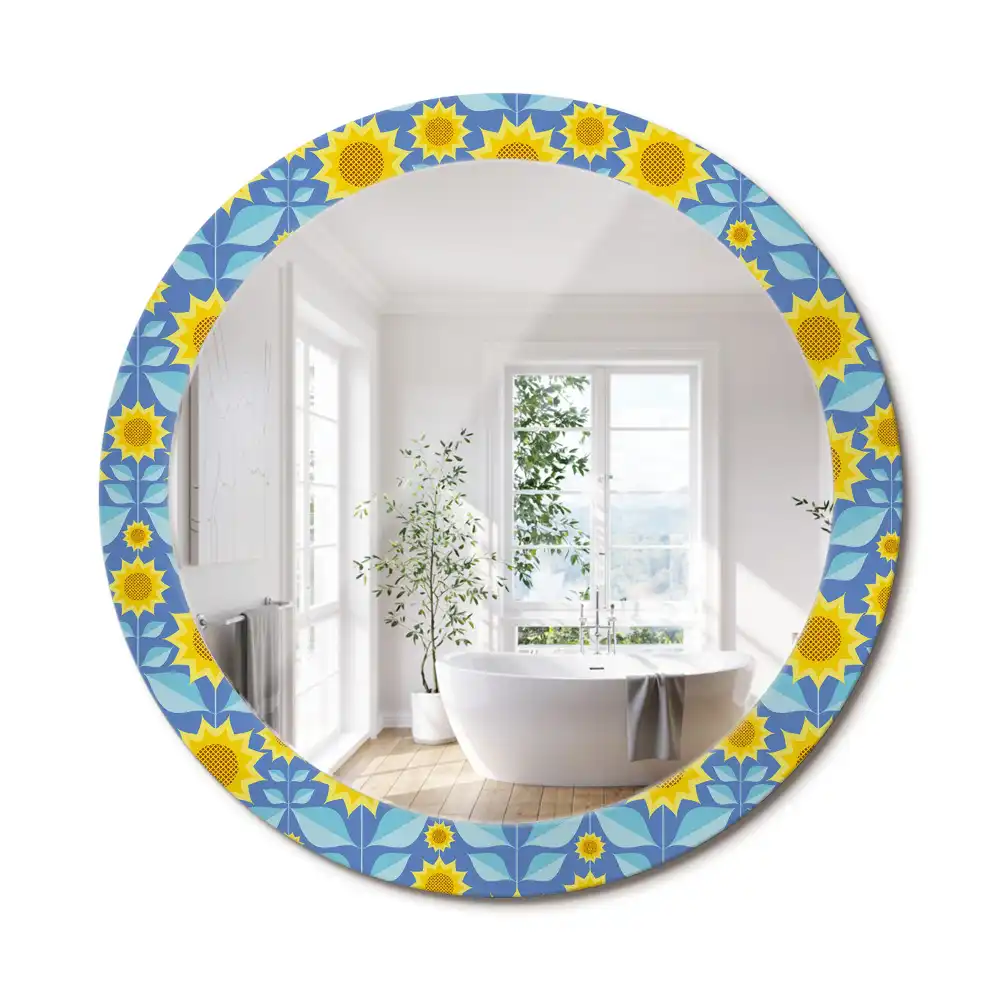 Miroir rond imprimé tournesols géométriques