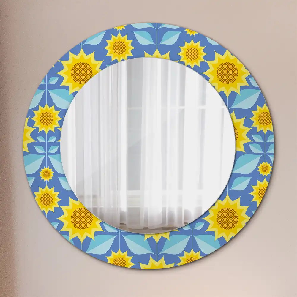Miroir rond imprimé tournesols géométriques