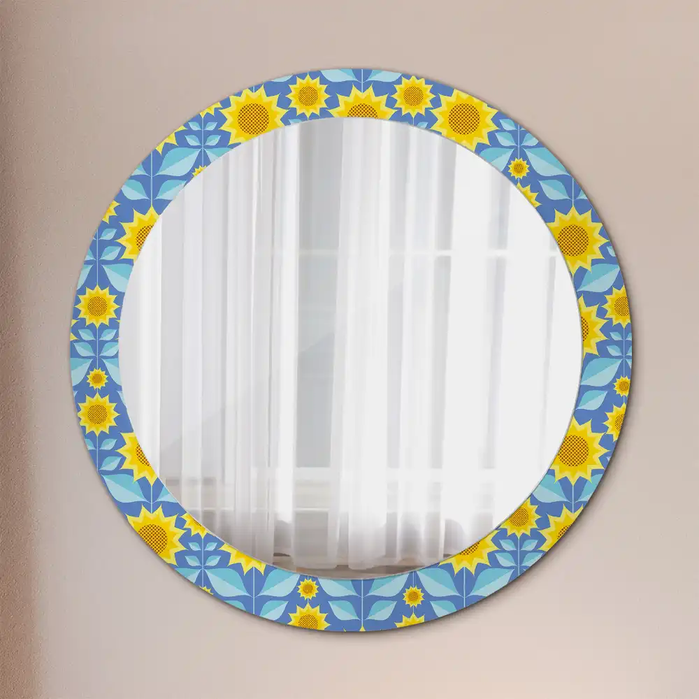 Miroir rond imprimé tournesols géométriques